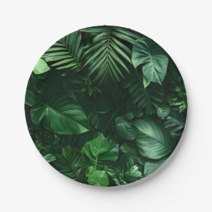 Lush Green Tropical Leaves Paper Plate