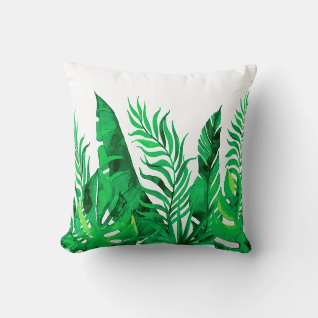 Lush Green - Watercolor Tropical Foliage - Cushion (Front)