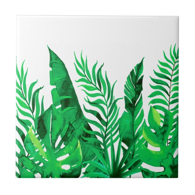 Lush Green - Watercolor Tropical Foliage - Tile (Front)