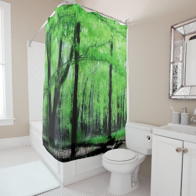 Lush Green Woods Shower Curtain (In Situ)