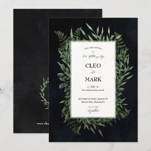 Lush Green Wreath Midnight moody Wedding Invitation