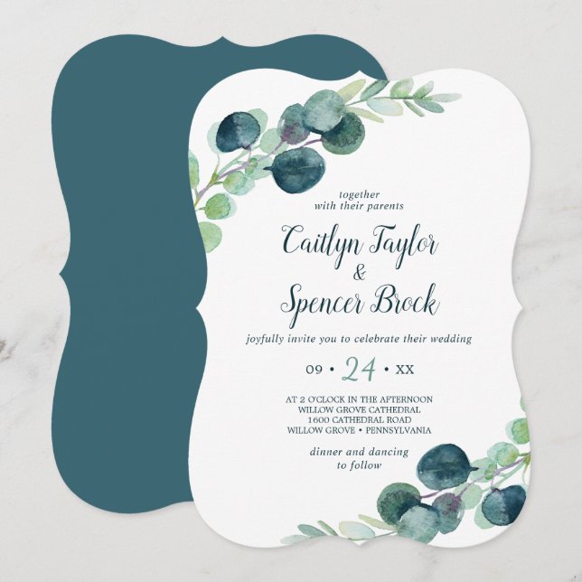 Lush Greenery and Eucalyptus Casual Wedding Invitation (Front/Back)