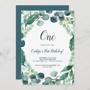Lush Greenery and Eucalyptus First Birthday Invitation