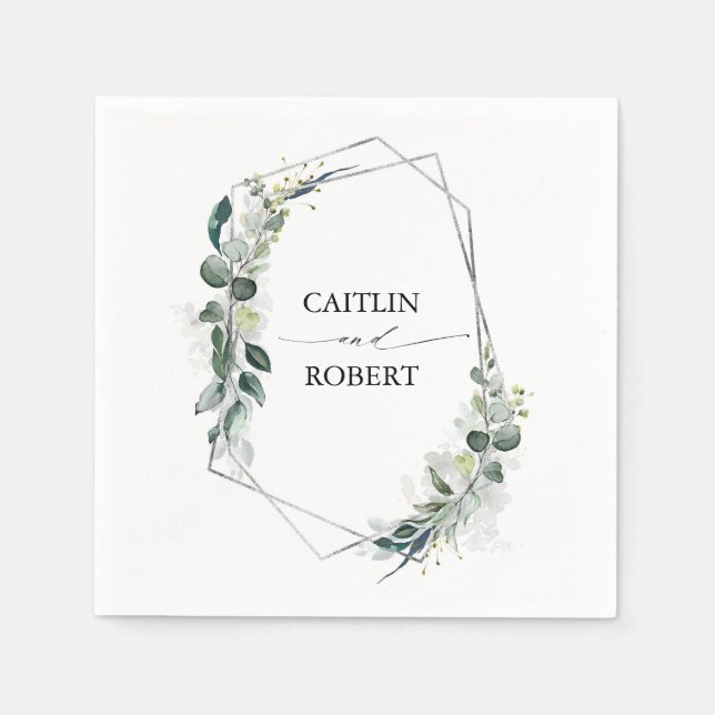 Lush Greenery and Eucalyptus Foliage Geometric Napkin (Front)