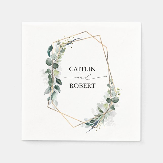Lush Greenery and Eucalyptus Foliage Geometric Napkin (Front)