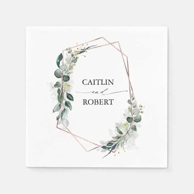 Lush Greenery and Eucalyptus Foliage Geometric Napkin (Front)