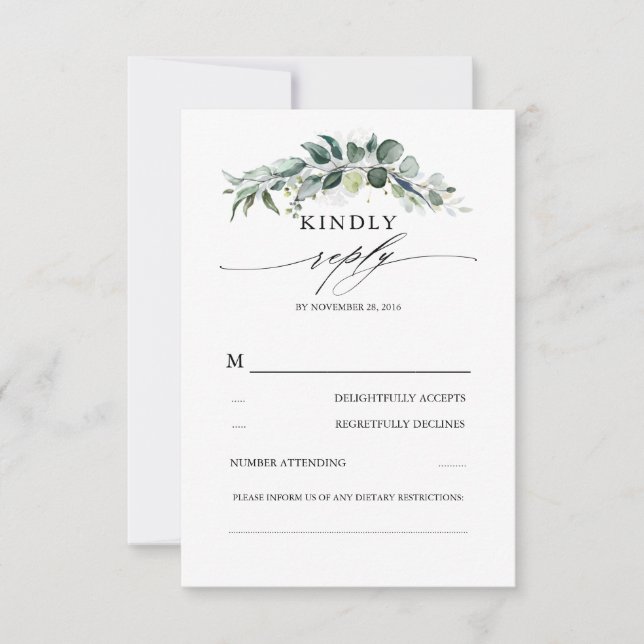 Lush Greenery and Eucalyptus Foliage Wedding RSVP Card (Front)