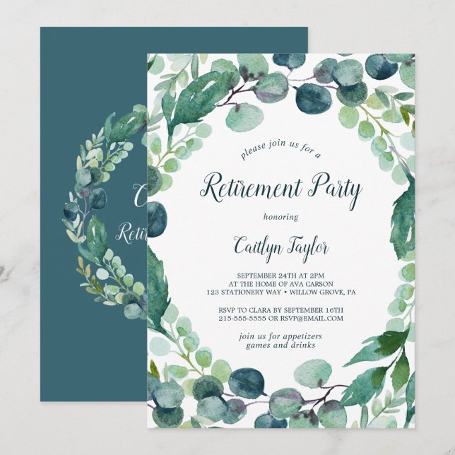 Lush Greenery and Eucalyptus Retirement Party Invitation (Front/Back)