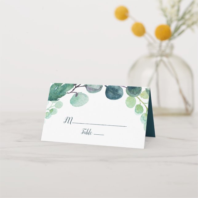 Lush Greenery and Eucalyptus Wedding Folded Place Card (Front)