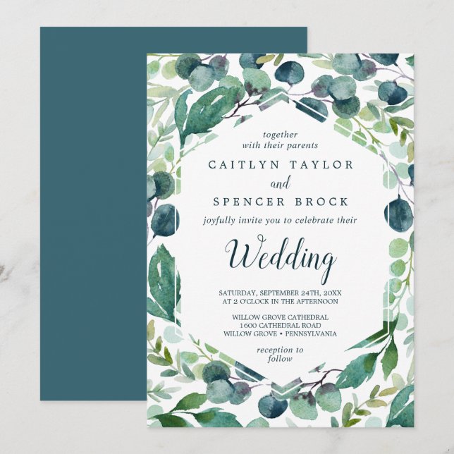 Lush Greenery and Eucalyptus Wedding Invitation (Front/Back)