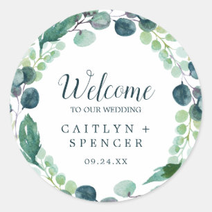 Lush Greenery and Eucalyptus Wedding Welcome Classic Round Sticker