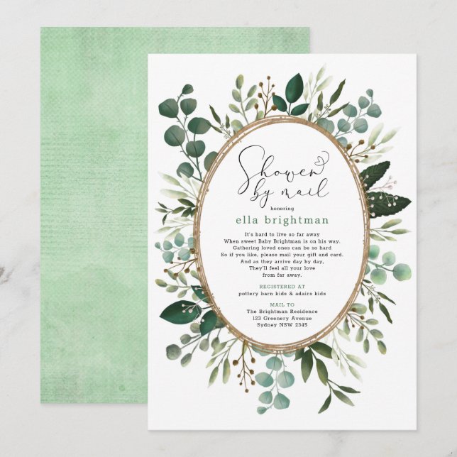 Lush Greenery Baby Shower By Mail Long Distance Invitation (Front/Back)
