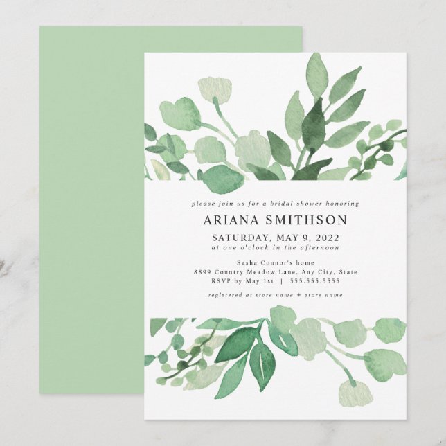 Lush Greenery bridal shower invitation 4197 (Front/Back)