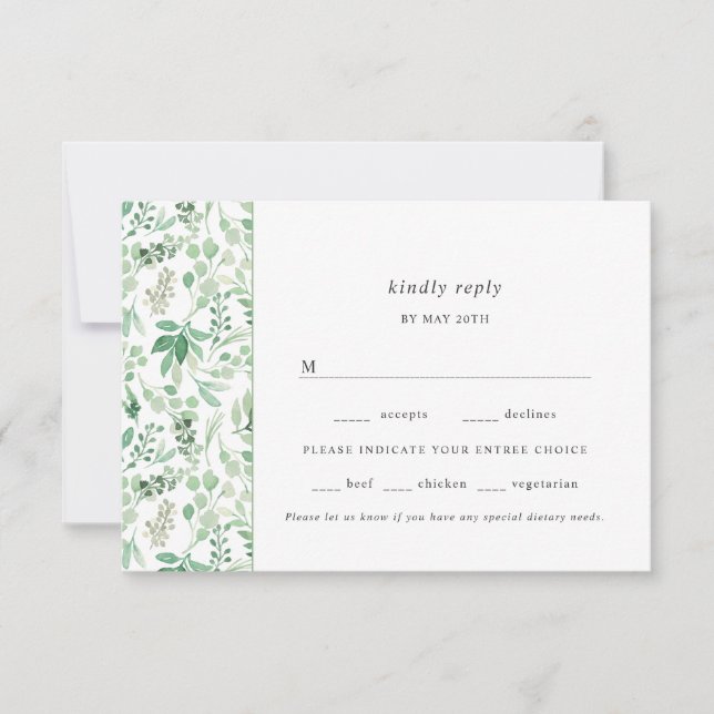 Lush Greenery entree choices wedding rsvp (Front)