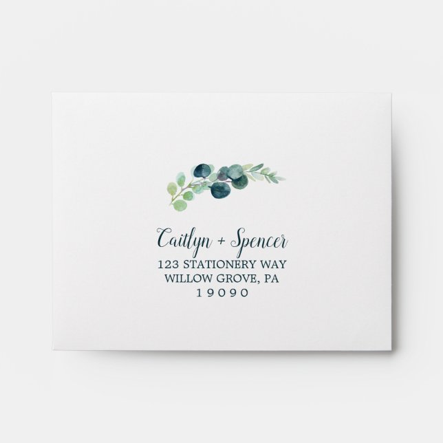 Lush Greenery & Eucalyptus Self-Addressed RSVP Envelope (Front)