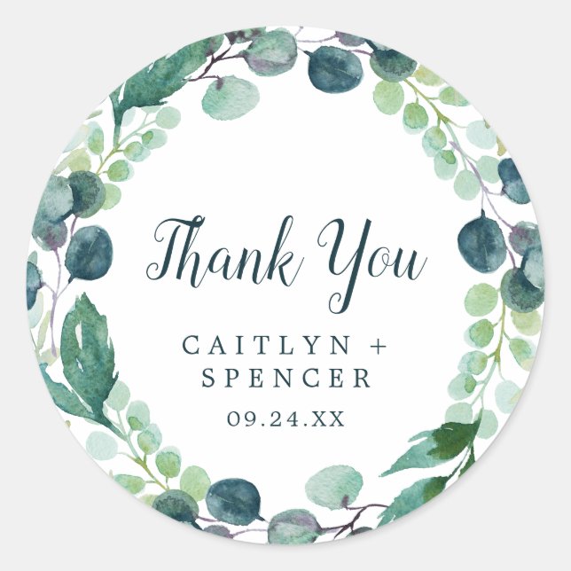 Lush Greenery & Eucalyptus Thank You Favour Sticke Classic Round Sticker (Front)