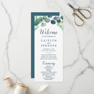 Lush Greenery & Eucalyptus Wedding Program Programme