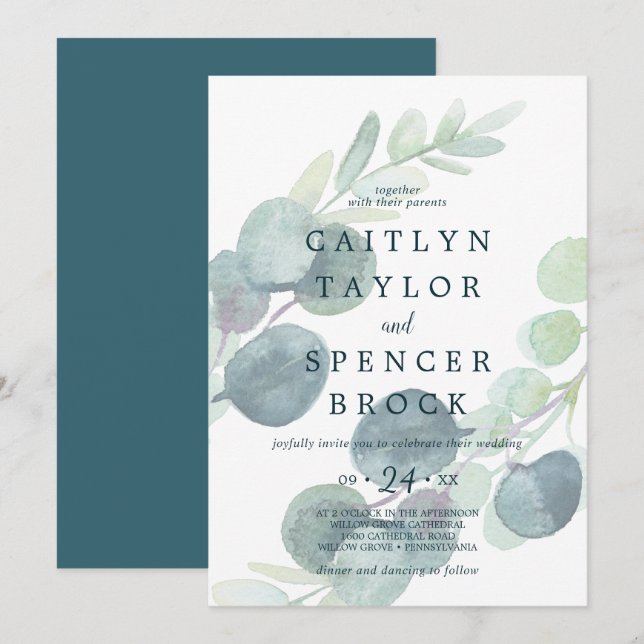 Lush Greenery Faded Eucalyptus Wedding Invitation (Front/Back)