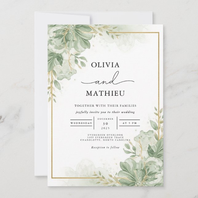 Lush Greenery Floral Flourish Wedding Invitation (Front)