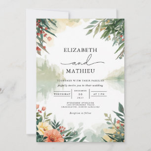 Lush Greenery Floral Watercolor Wedding Invitation