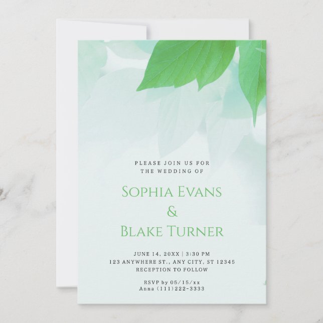 Lush Greenery Modern Botanical Green Wedding Invitation (Front)
