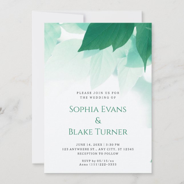 Lush Greenery Modern Botanical White Wedding Invitation (Front)