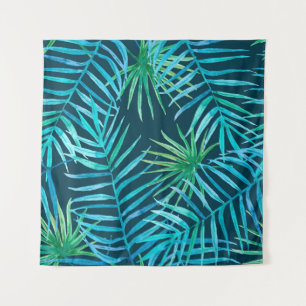 Lush greenery of tropical plants from jungle seaml tapestry