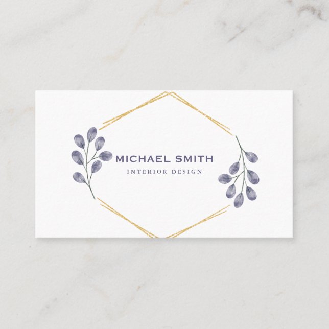 Lush Greenery Rose Gold Geometric Business Card (Front)