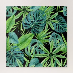 Lush Greenery: Tropical Plant Pattern Jigsaw Puzzle