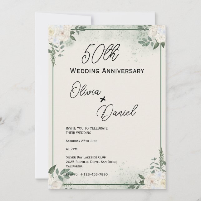 Lush Greenery Wedding Anniversary Invitations (Front)