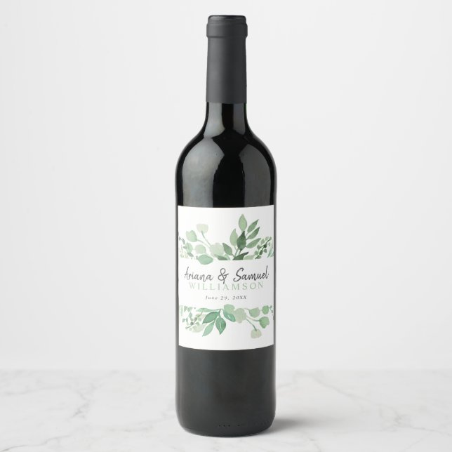Lush Greenery Wedding Wine Label (Front)