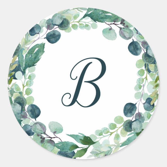 Lush Greenery Wreath Monogram Envelope Seals (Front)