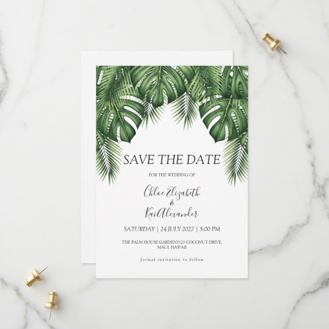 Lush Hawaiian Greenery Botanical Destination Save  The Date (Front/Back In Situ)