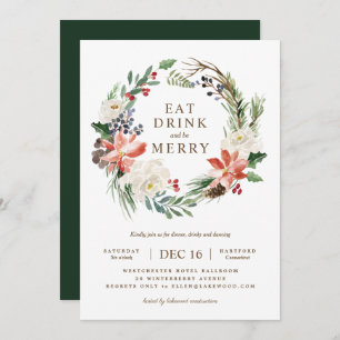 Lush Holiday Wreath Party Invitation