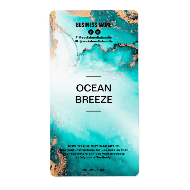 Lush Ink Ocean Blue Soy Wax Melt Labels (Front)