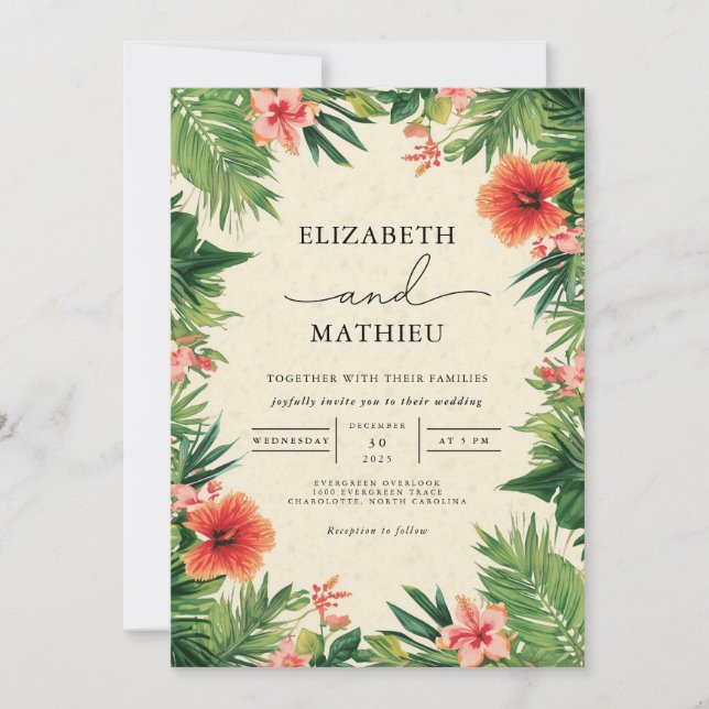 Lush Jungle Bloom Archway Wedding Invitation (Front)