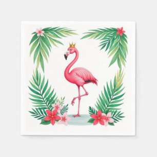 Lush Leafy   Elegant Pink Flamingo Crown Tropical Napkin