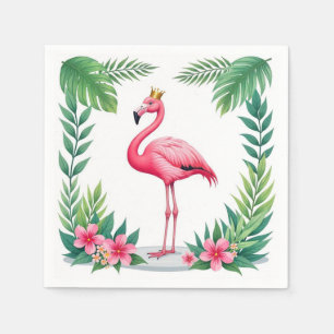 Lush Leafy   Elegant Pink Flamingo Crown Tropical Napkin