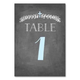 Lush Leaves  Blue   Baptism Table Number Card