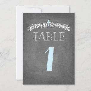 Lush Leaves  Blue   Baptism Table Number Card