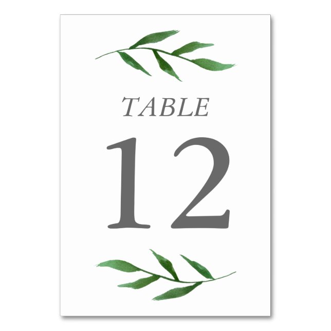 Lush Leaves Elegant Watercolor Table Number Card (Front)