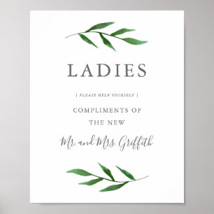 Lush Leaves Elegant Wedding Bathroom Sign - Ladies