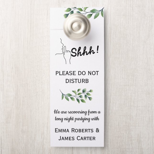 Lush Leaves Elegant Wedding Door Sign (On Knob)
