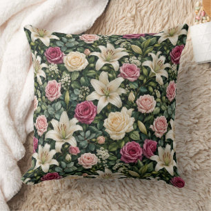 Lush Magnolia Floral Botanical Illustration Cushion