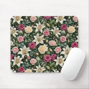 Lush Magnolia Floral Botanical Illustration Mouse Mat