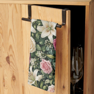 Lush Magnolia Floral Botanical Illustration Tea Towel