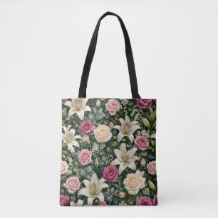 Lush Magnolia Floral Botanical Illustration Tote Bag