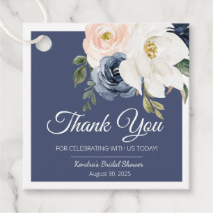 Lush Magnolia Rose Navy Blue & Blush Bridal Shower Favour Tags