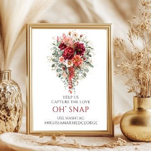 Lush Maroon Autumn Floral Oh Snap Wedding Sign