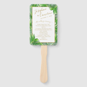 Lush Modern Palm Leaves Tropical Wedding Program Hand Fan